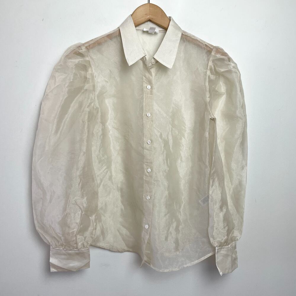 The Drop Emi Susuki Sheer Puff Sleeve‎ Blouse Small Feminine Romantic Coquette
